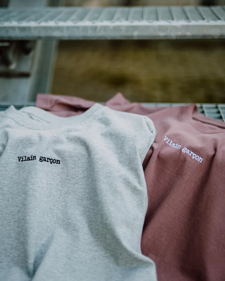 T-shirt Vilain garçon prune / gris chiné