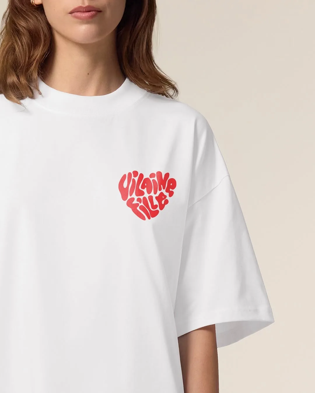 T-shirt blanc oversize cœur rouge Vilaine fille